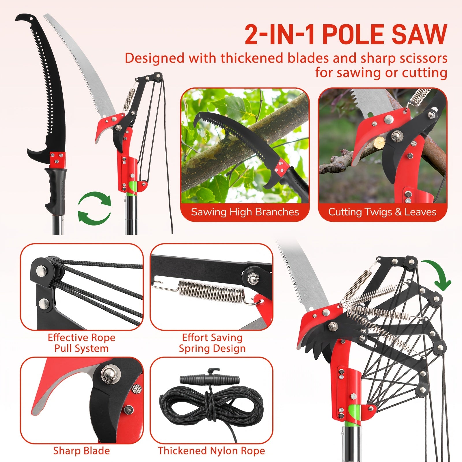 26ft Adjustable Manual Pole Saw - lakescouleeoutdoors