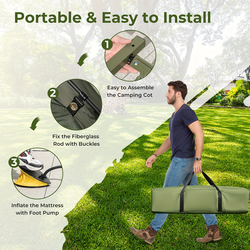 Camping Tent Cot W/ Sleeping Bag, Air Mattress & Pillow - lakescouleeoutdoors