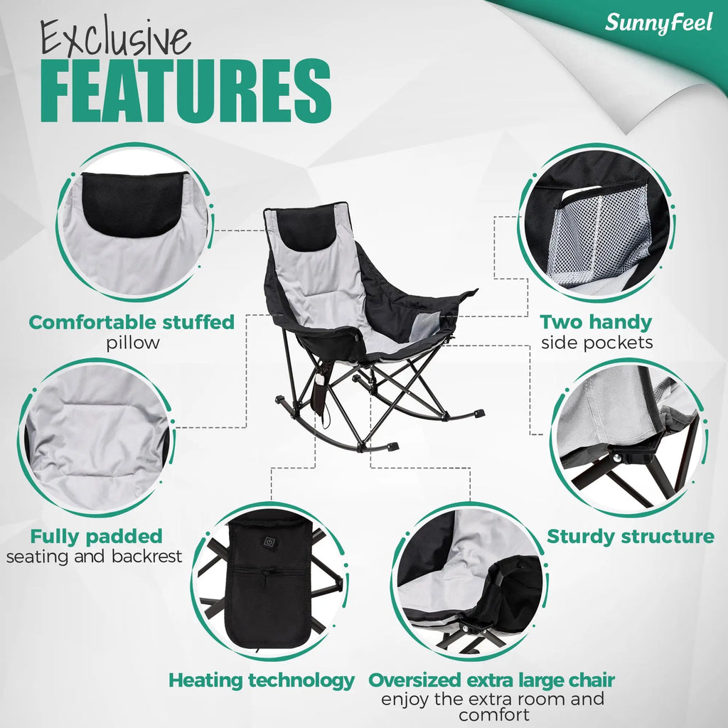 Oversized Heated Folding Rocking Chair - lakescouleeoutdoors