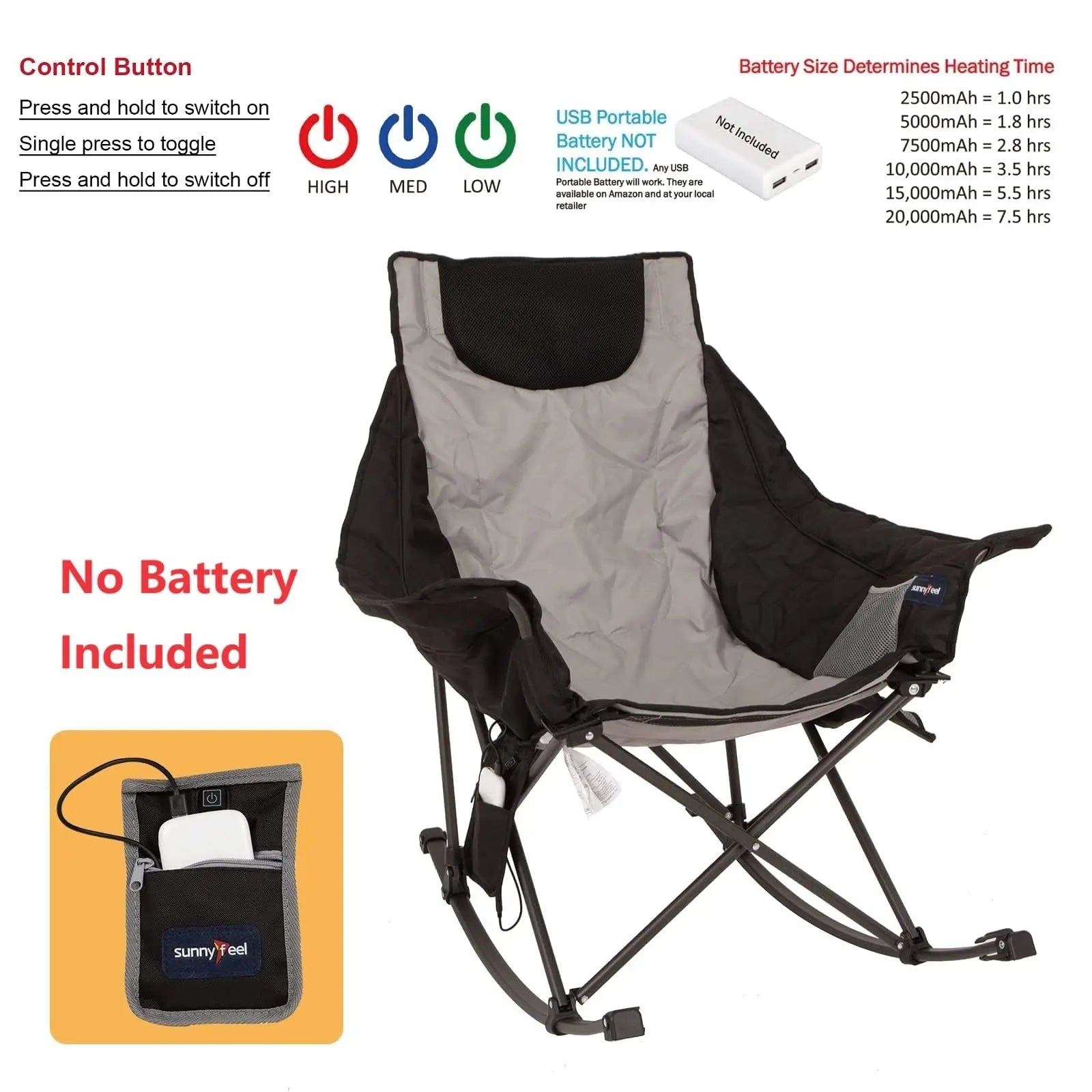 Oversized Heated Folding Rocking Chair - lakescouleeoutdoors