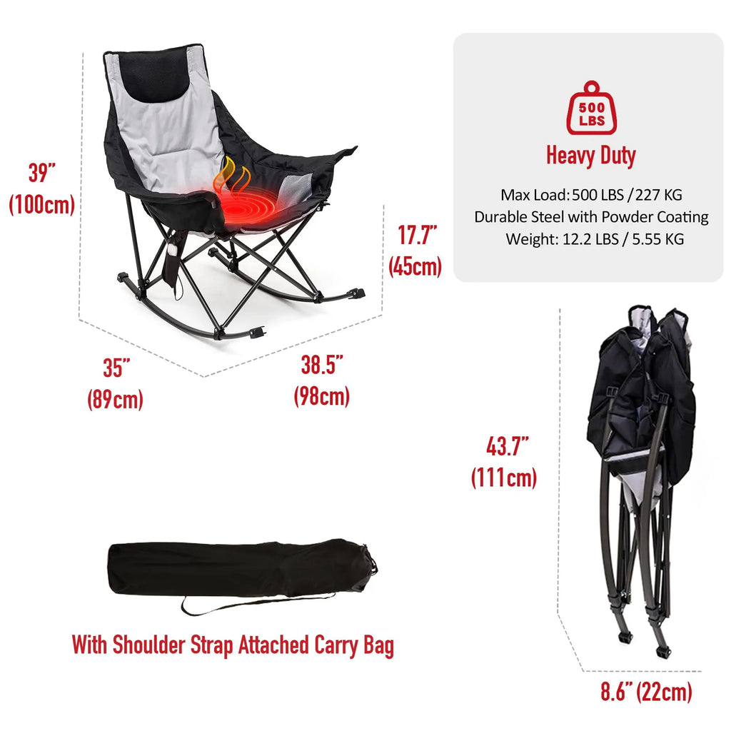 Oversized Heated Folding Rocking Chair - lakescouleeoutdoors