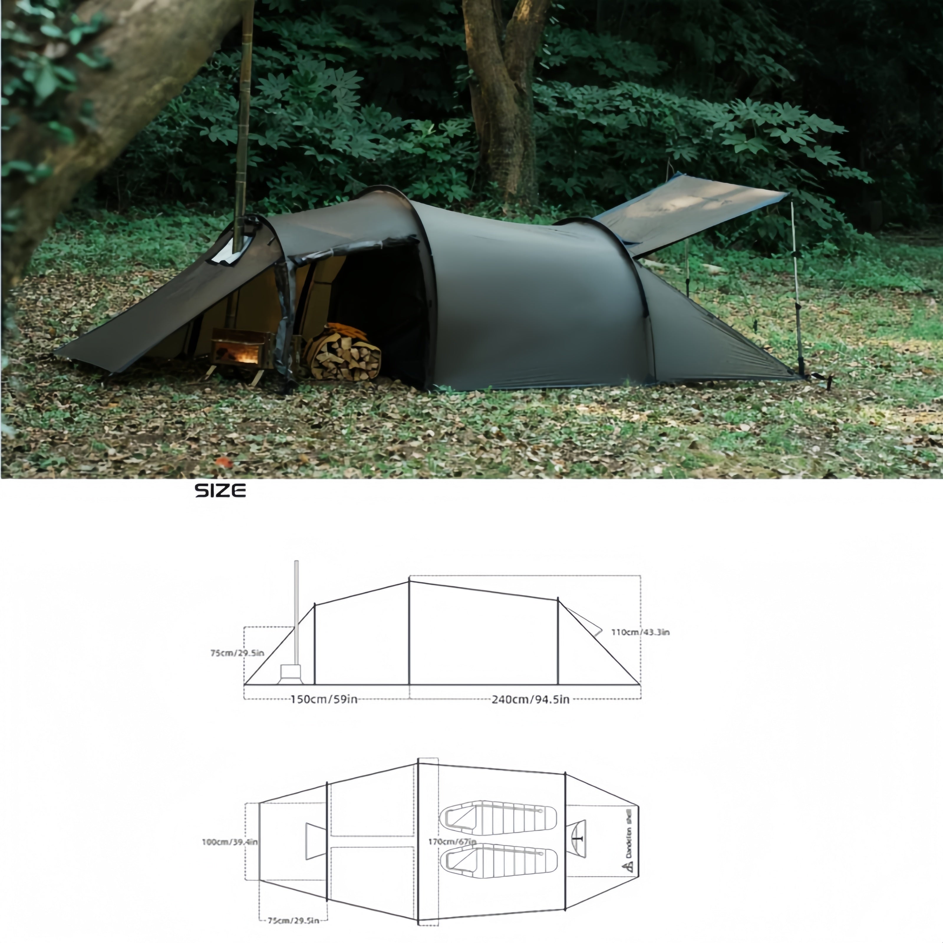 1-2 Person 4-Season Backpacking Tent with Stove Jack - lakescouleeoutdoors